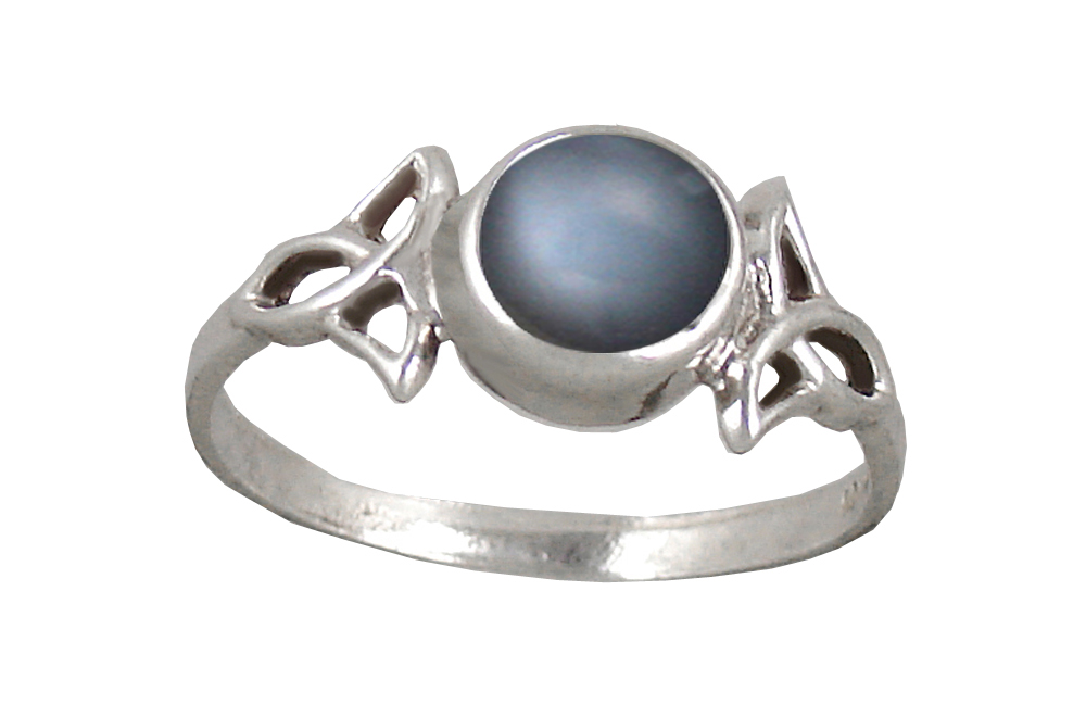 Sterling Silver Celtic Knotwork Ring With Grey Moonstone Size 6